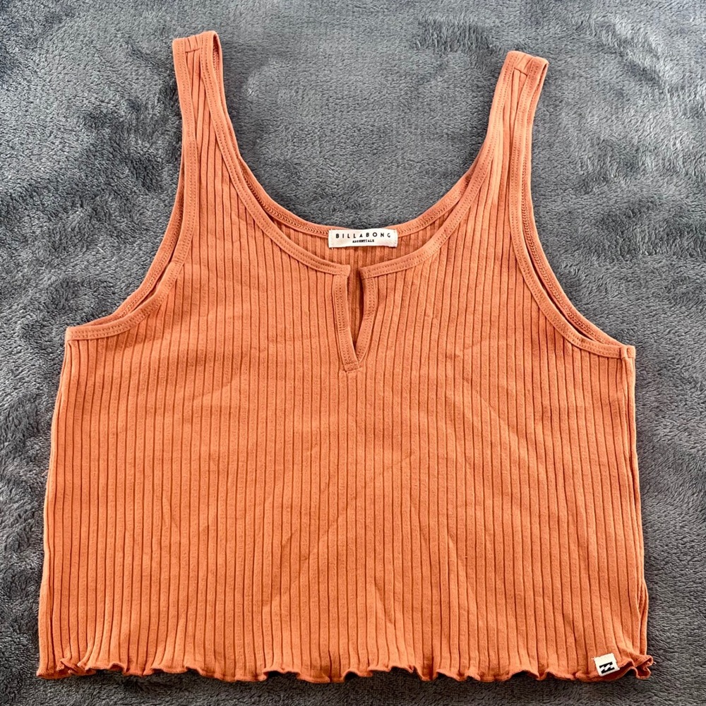 Billabong Essentials Ribbed Notch Neck Lettuce Edge Tank Top Orange Large
